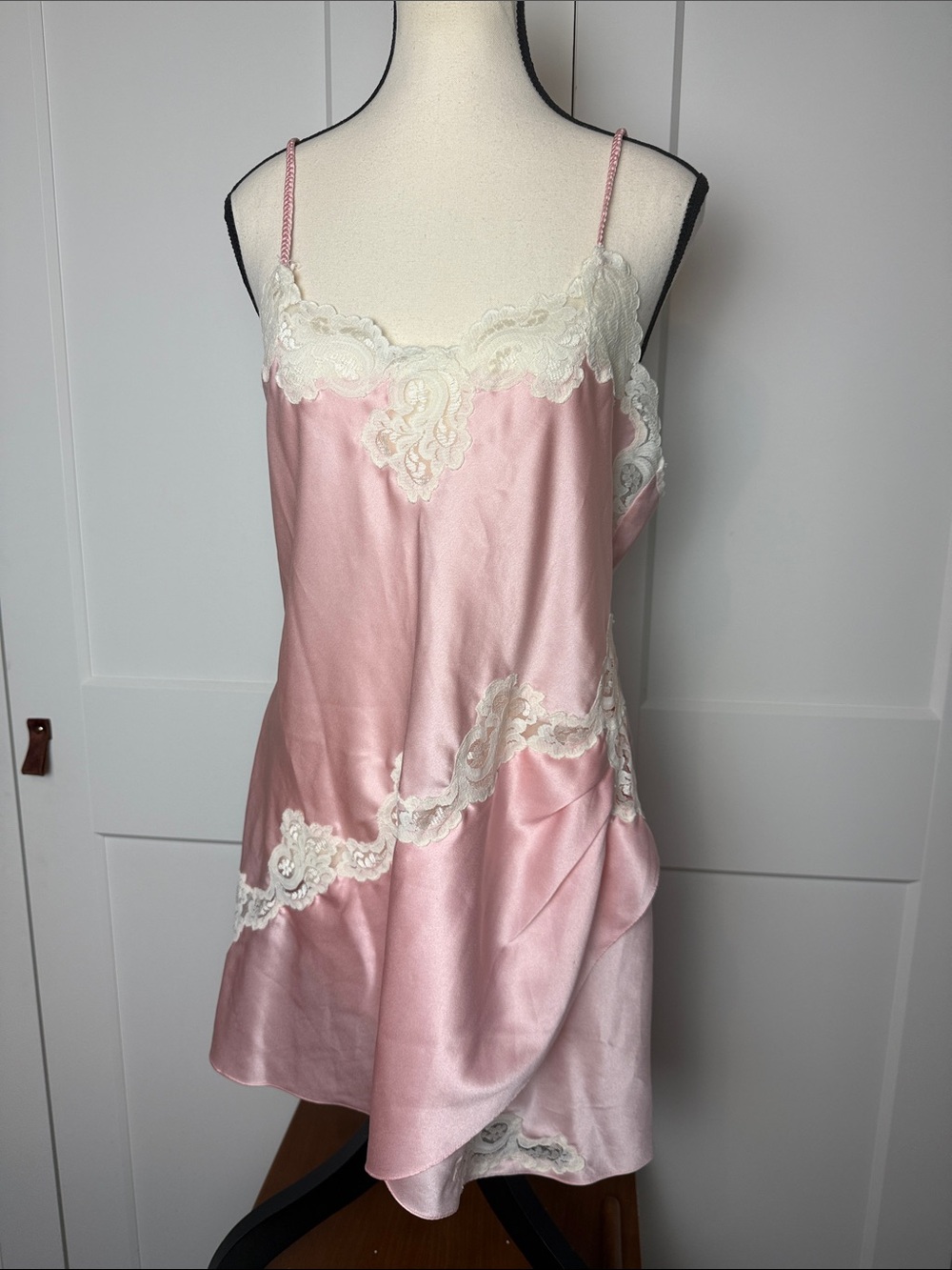 Vintage Victoria's Secret Gold Label Pink Satin and Rose Lace Chemise Nightgown